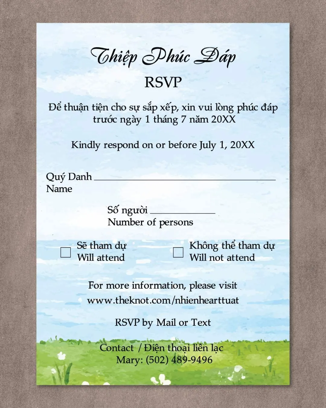 Ocean View Vellum Wrapped Vietnamese & English Wedding Invitation