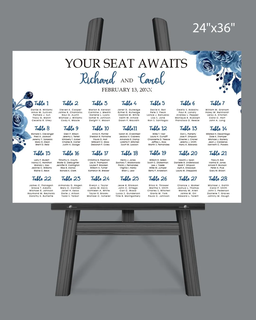 Flowers Elegant Blue Seating Chart