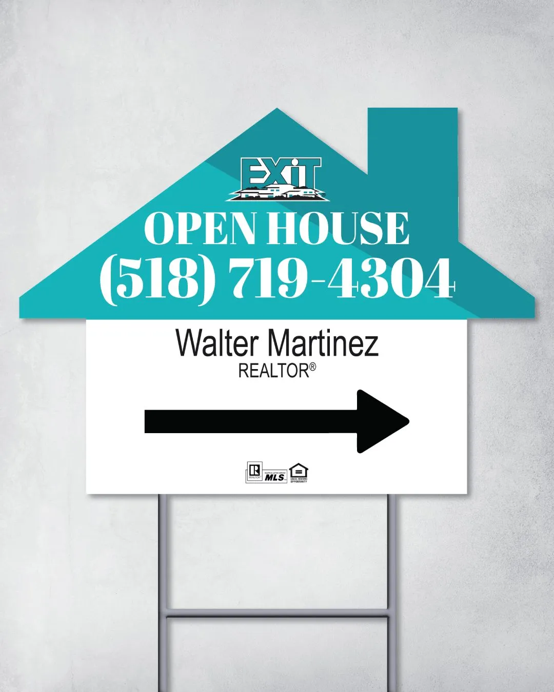 Exit Realty Turquoise and Blue stripes House Shape Sign 1