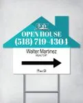 Exit Realty Turquoise and Blue stripes House Shape Sign 1