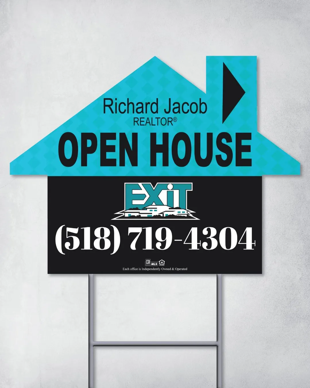 Exit Realty Turquoise and Black House Shape Sign 2