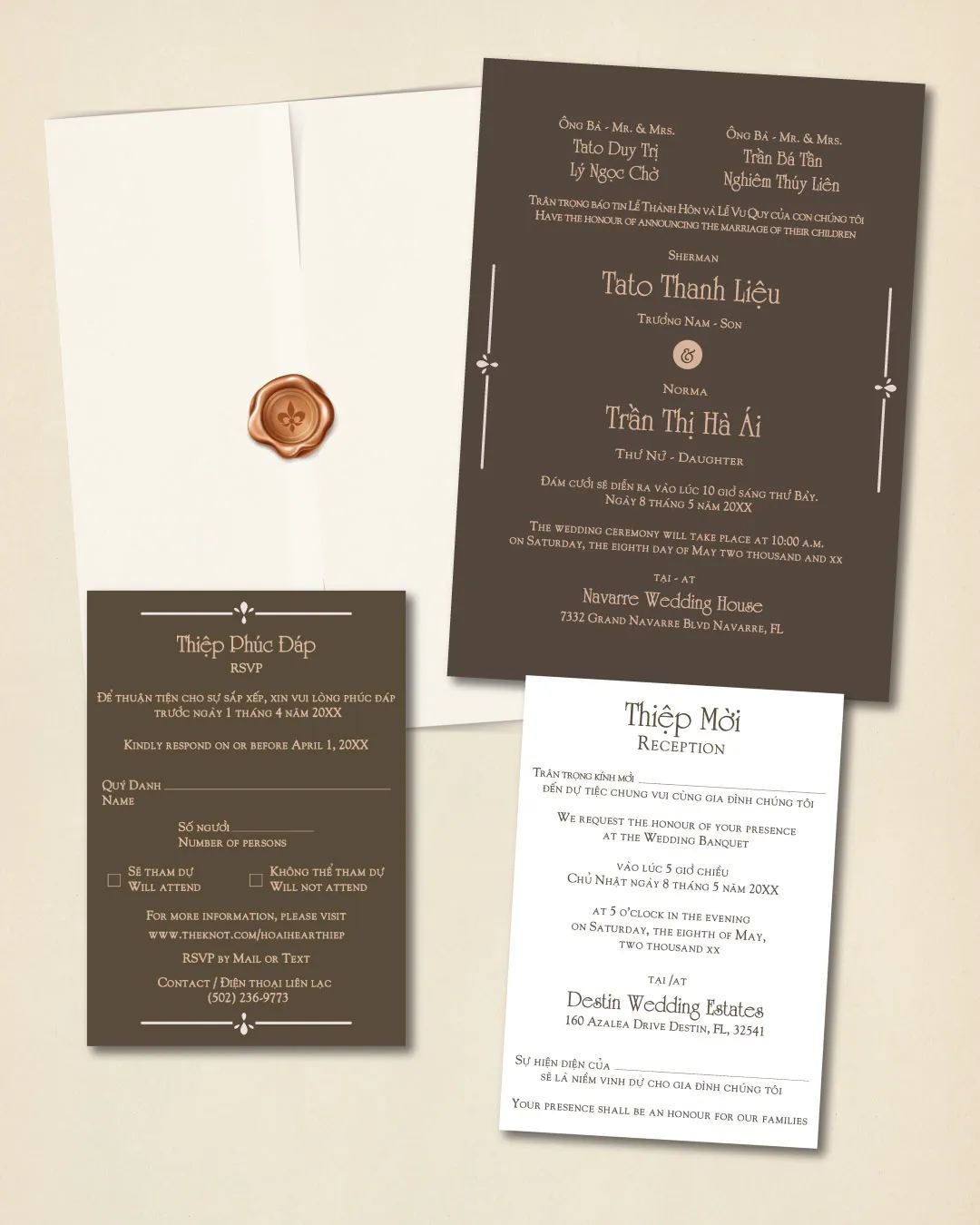 Simple and Elegant Invitation Vellum Wrapped Vietnamese & English Wedding Invitation