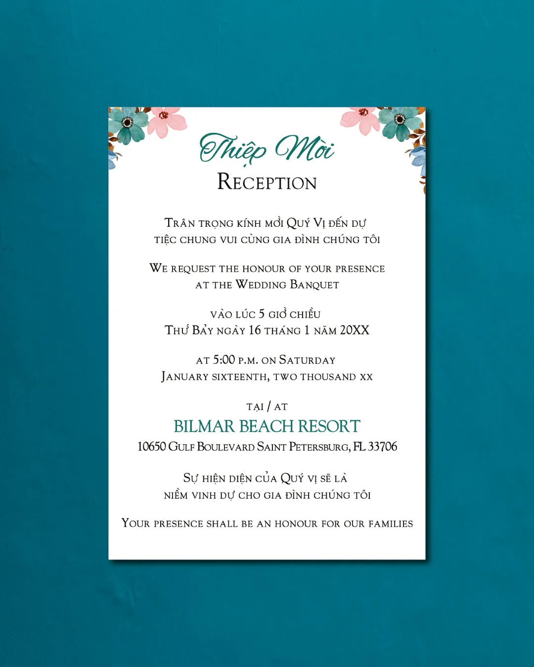 Colorful Floral Watercolor Vellum Wrapped Wedding Invitation
