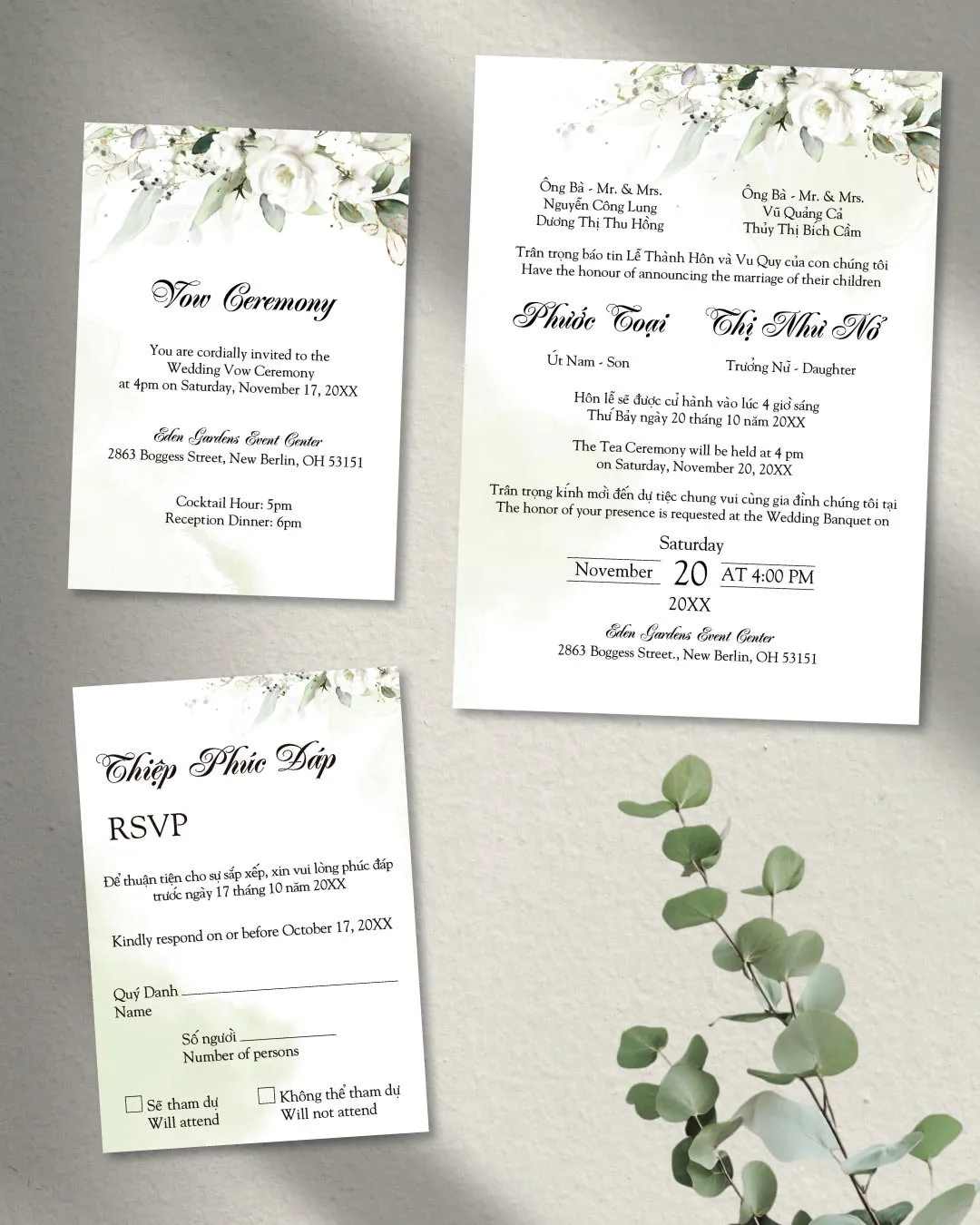 Whispering Floral Design Simple Flat 5x7 Wedding Invitation 1