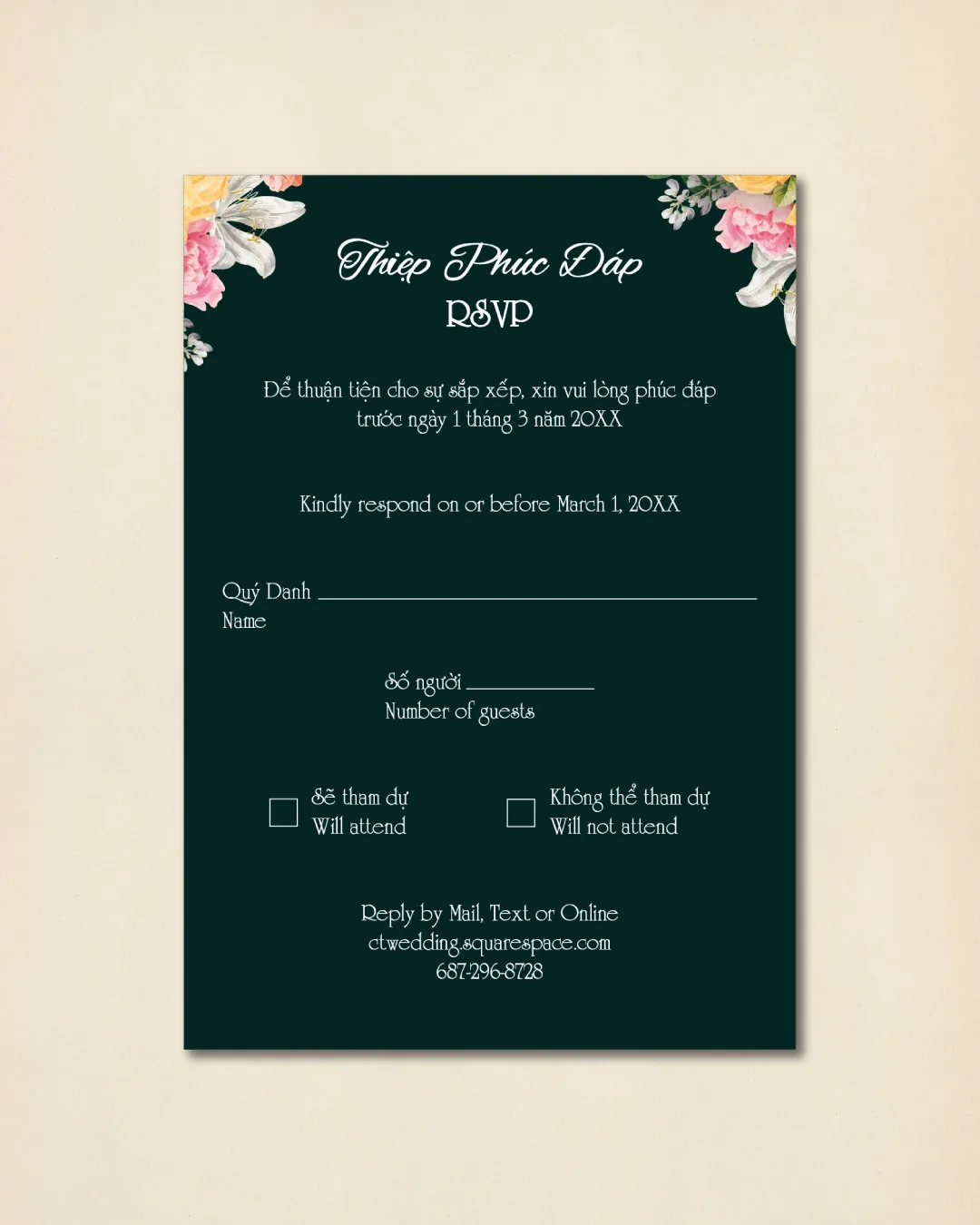 Floral Vintage Style Design Vellum Wrapped Vietnamese & English Wedding Invitation