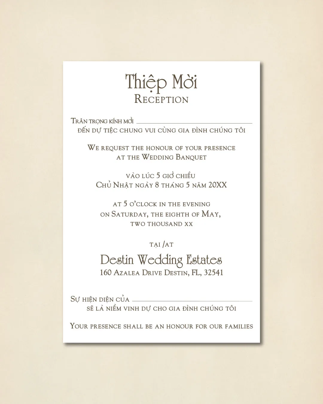 Simple and Elegant Invitation Vellum Wrapped Vietnamese & English Wedding Invitation