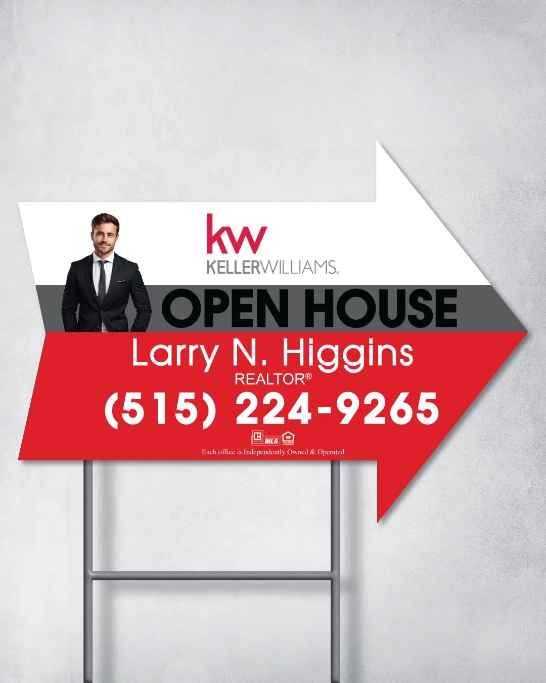 Keller Williams Realty Red And Gray Stripes Arrow Shape Sign