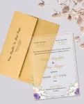 Frame Flowers Purple Acrylic Wedding Invitation