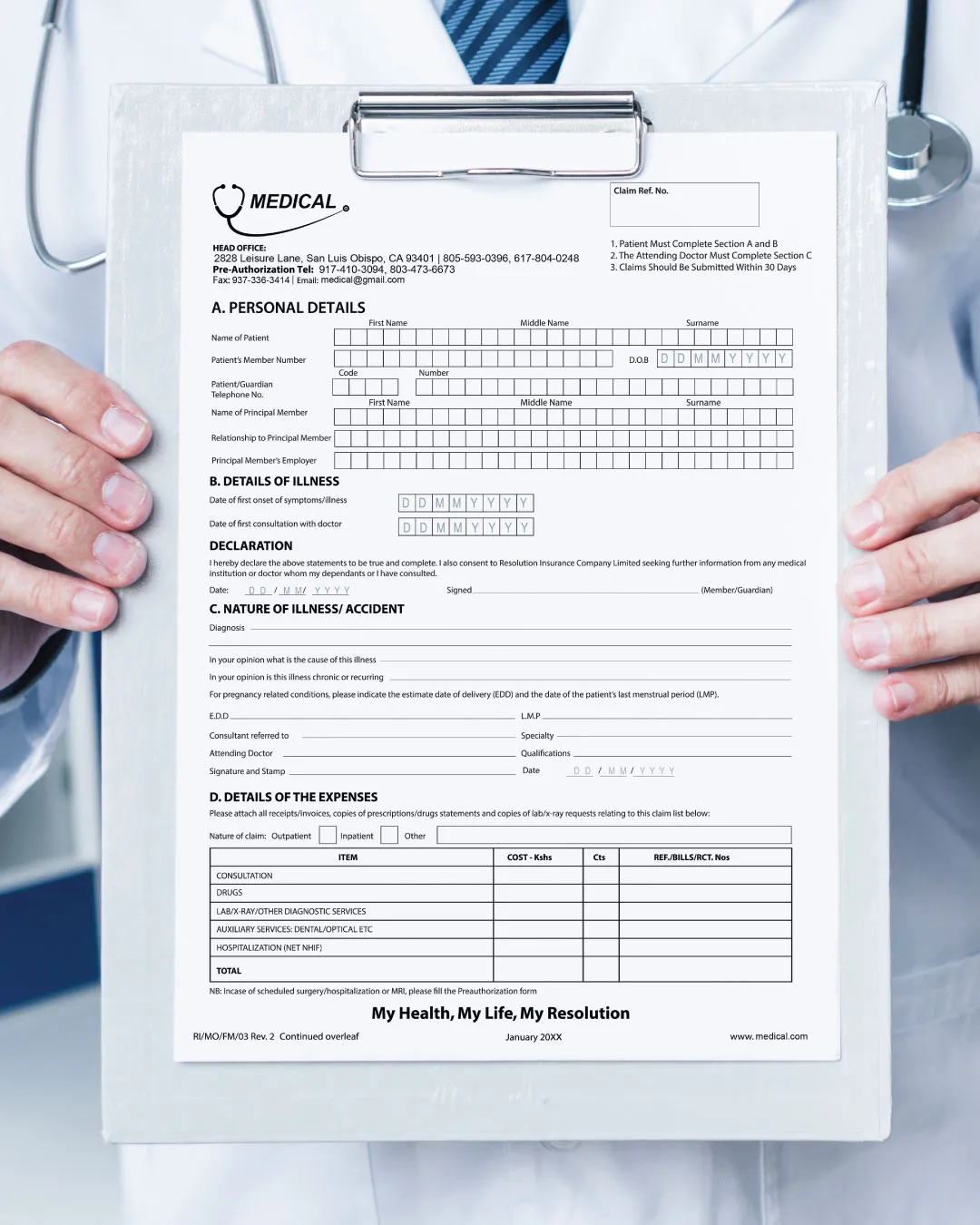 Sample Medical Claim Form