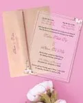 Frame Pink Flowers Acrylic Wedding Invitation