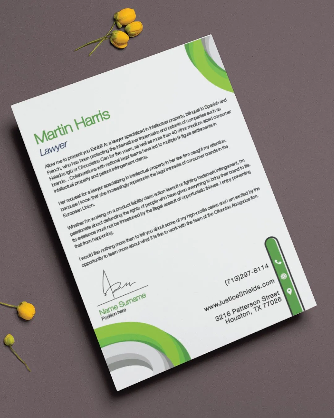 Green and Gray Circular Corners Letterhead