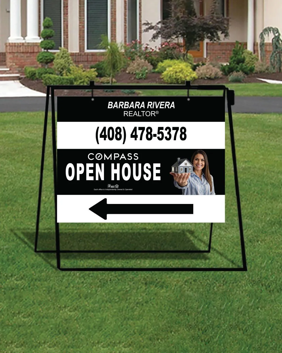 Compass Black and White with Photo Metal Sidewalk A-Frame 1