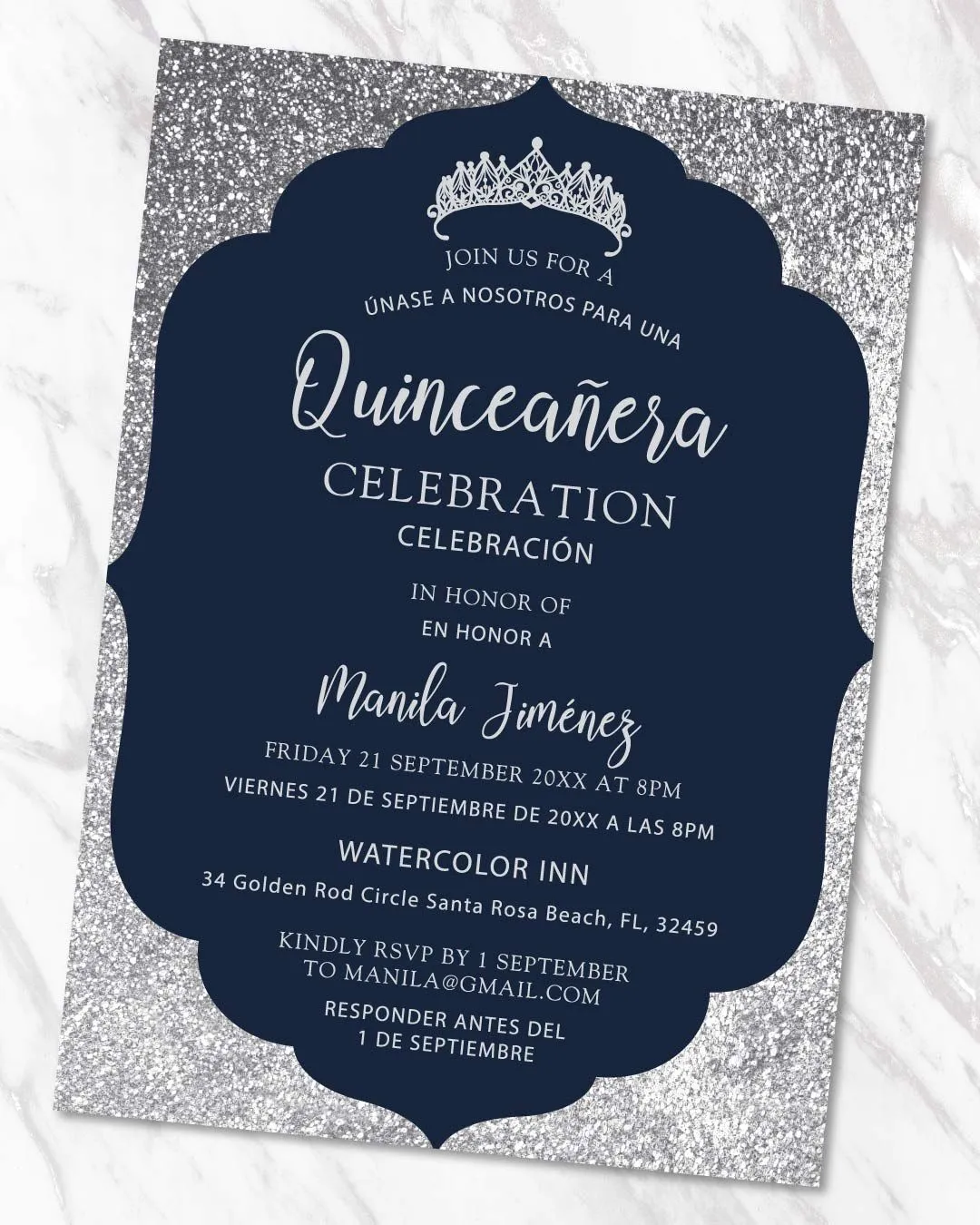 Quinceanera Shiny Silver with Blue 1