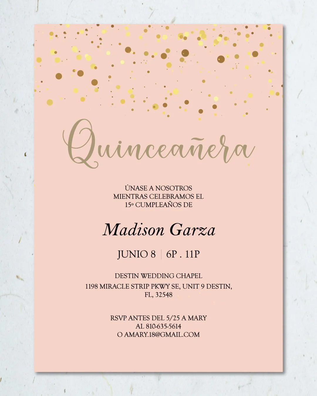 Gold Glitter Quinceanera Invitation 1