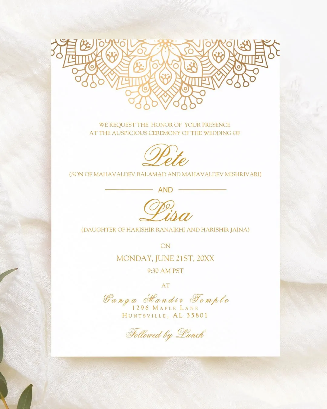 Ornate Canopy Design Simple Flat 5x7 Wedding Invitation 1