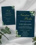 Midnight Botanical Gold Simple Flat 5x7 Wedding Invitation 1