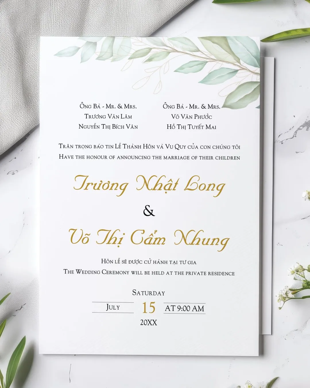 Pure Leaf Grace Simple Flat 5x7 Wedding Invitation 2