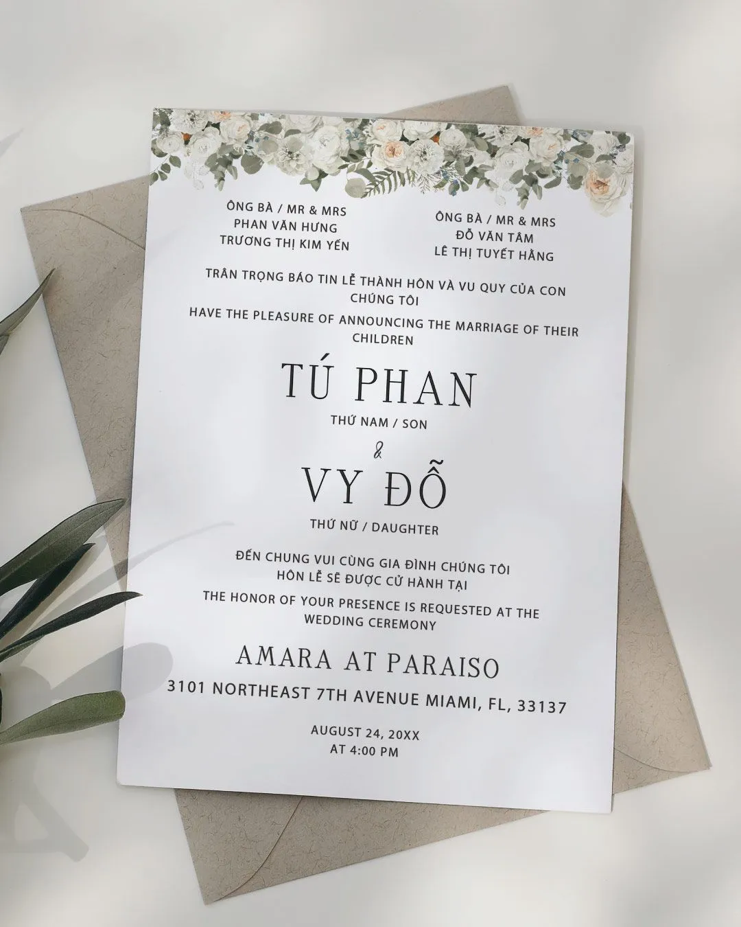 Ivory Garden Elegance Simple Flat 5x7 Wedding Invitation 2