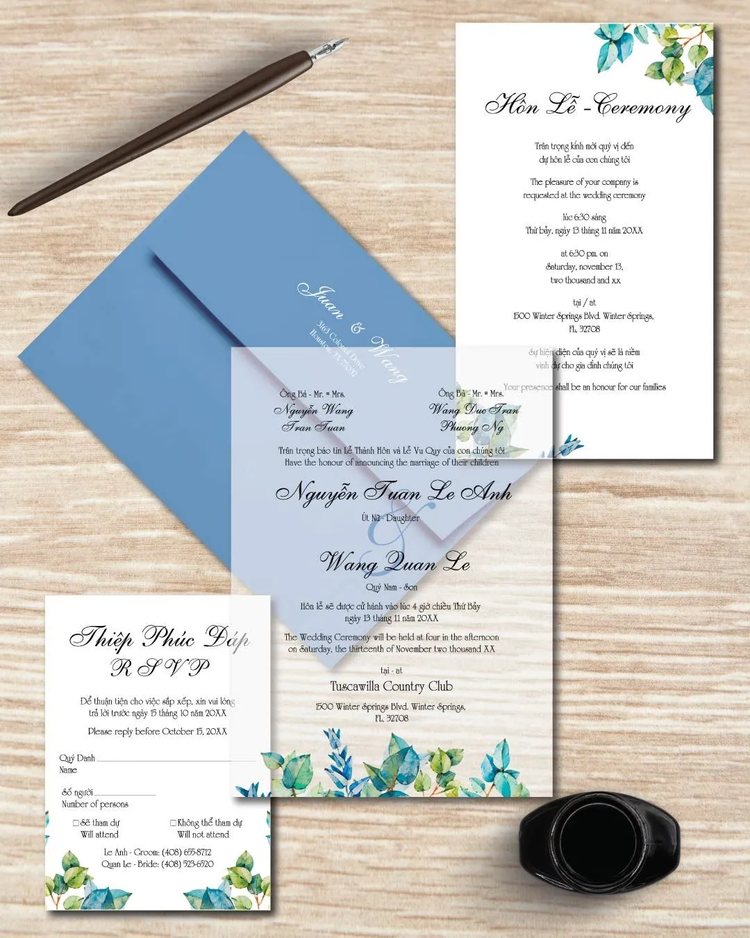 Edge Winter Leaves Acrylic Wedding Invitation