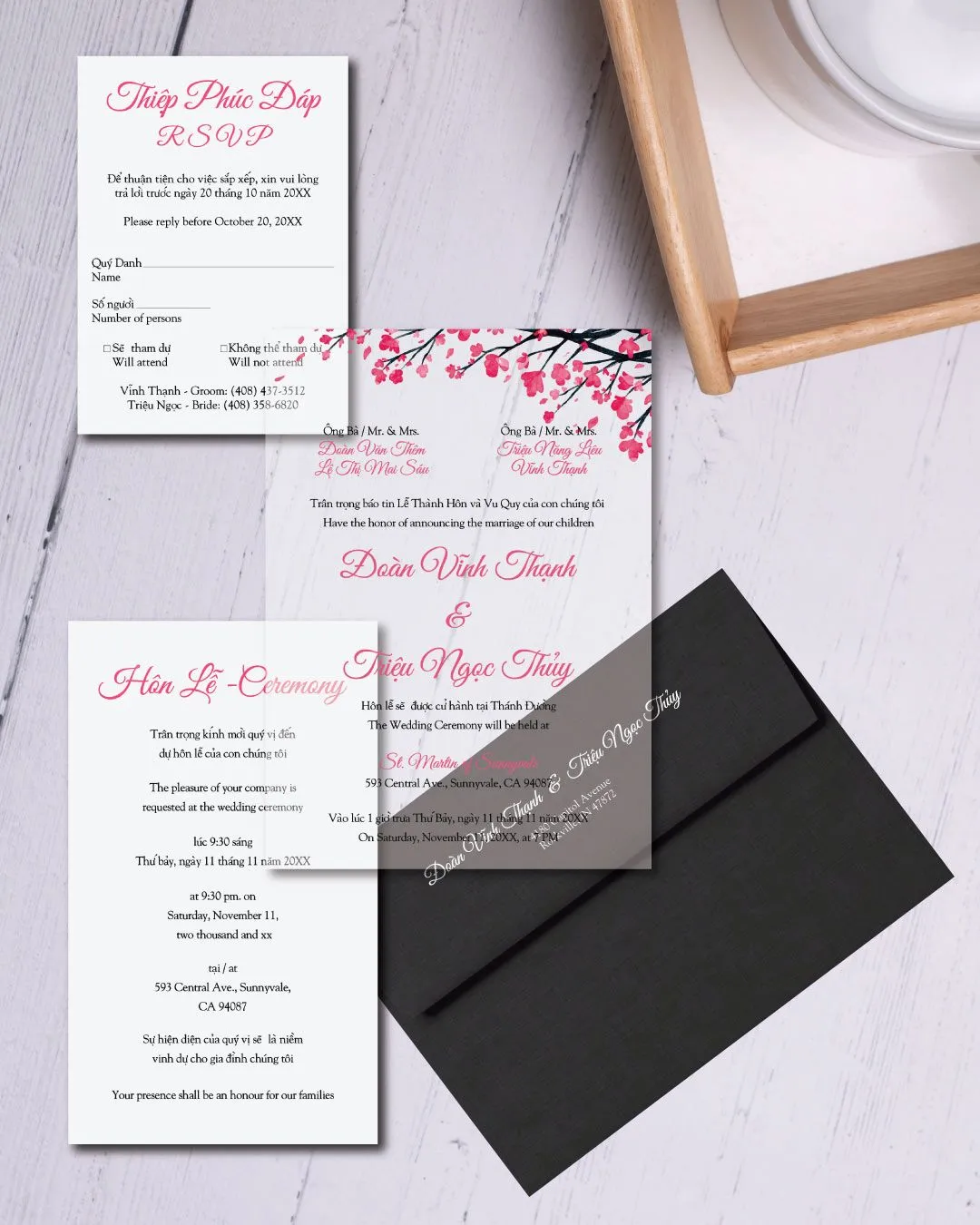 Corner Cherry Tree Acrylic Wedding Invitation