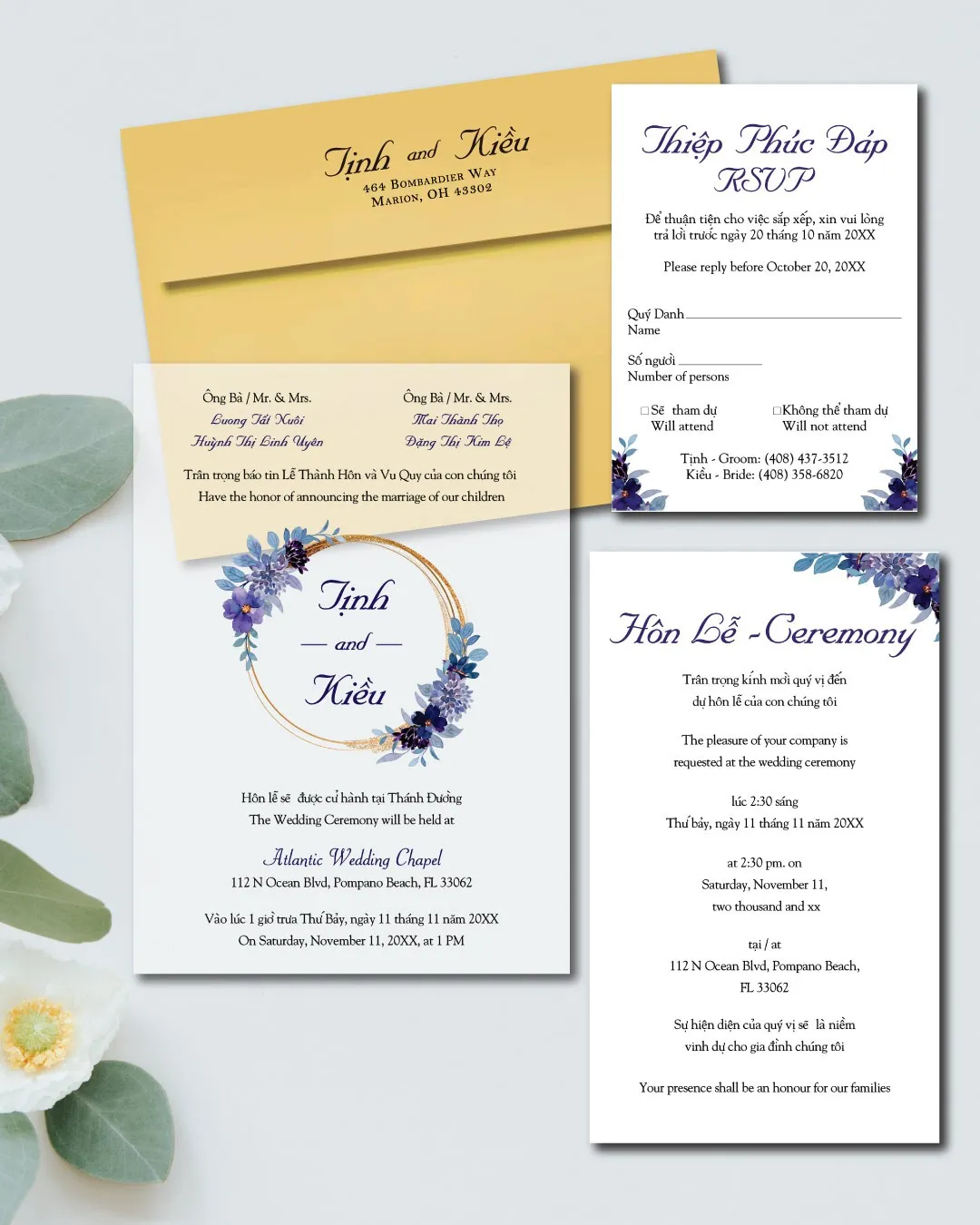 Golden Circle Flowers Acrylic Wedding Invitation