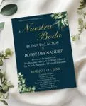 Midnight Botanical Gold Simple Flat 5x7 Wedding Invitation 2