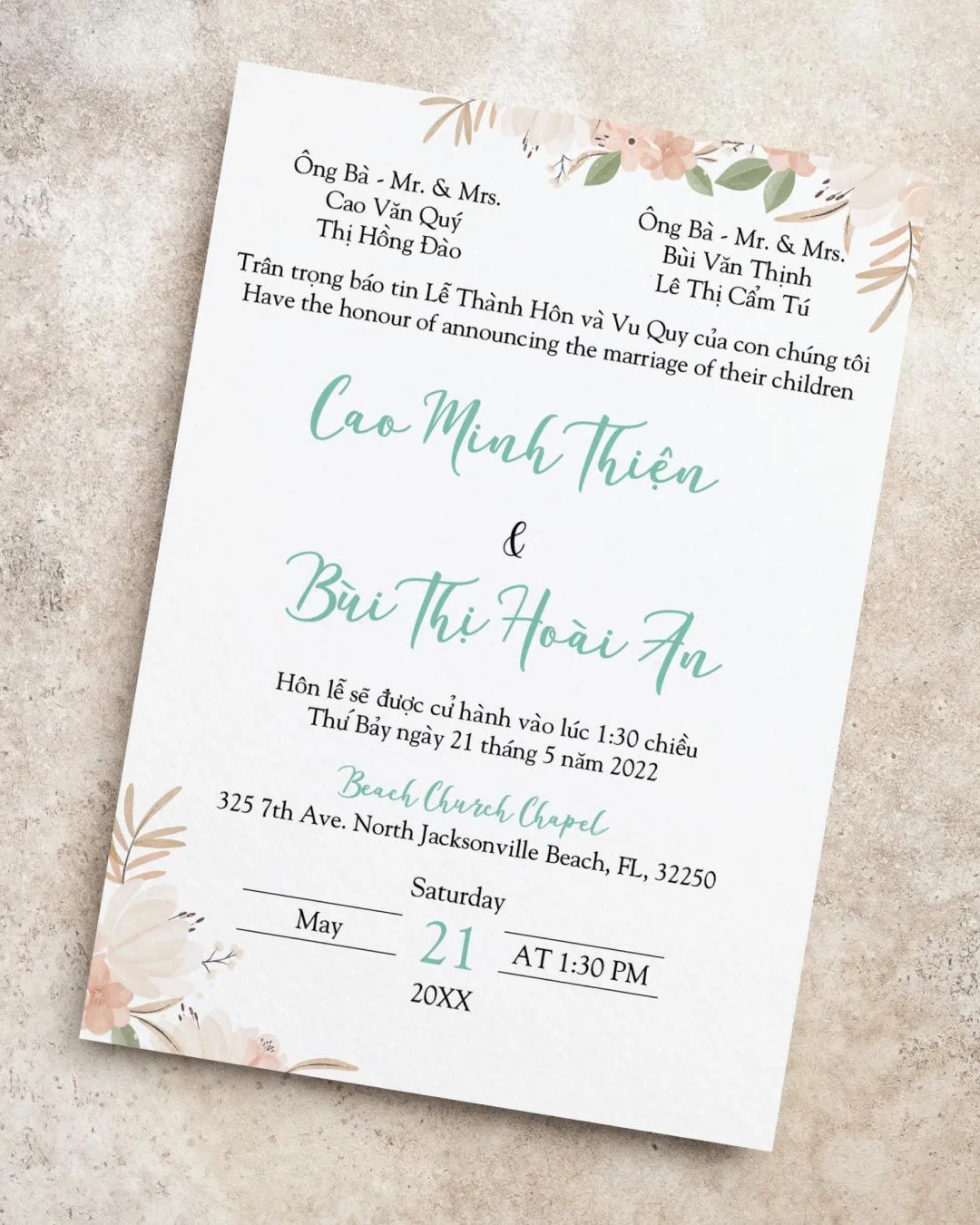 Soft Floral Garden Simple Flat 5x7 Wedding Invitation 2