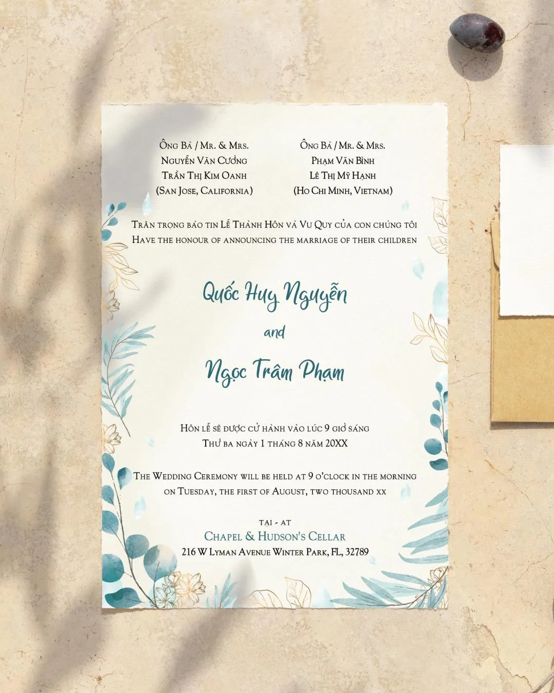 Green Floral Layout Simple Flat 5x7 Wedding Invitation 2