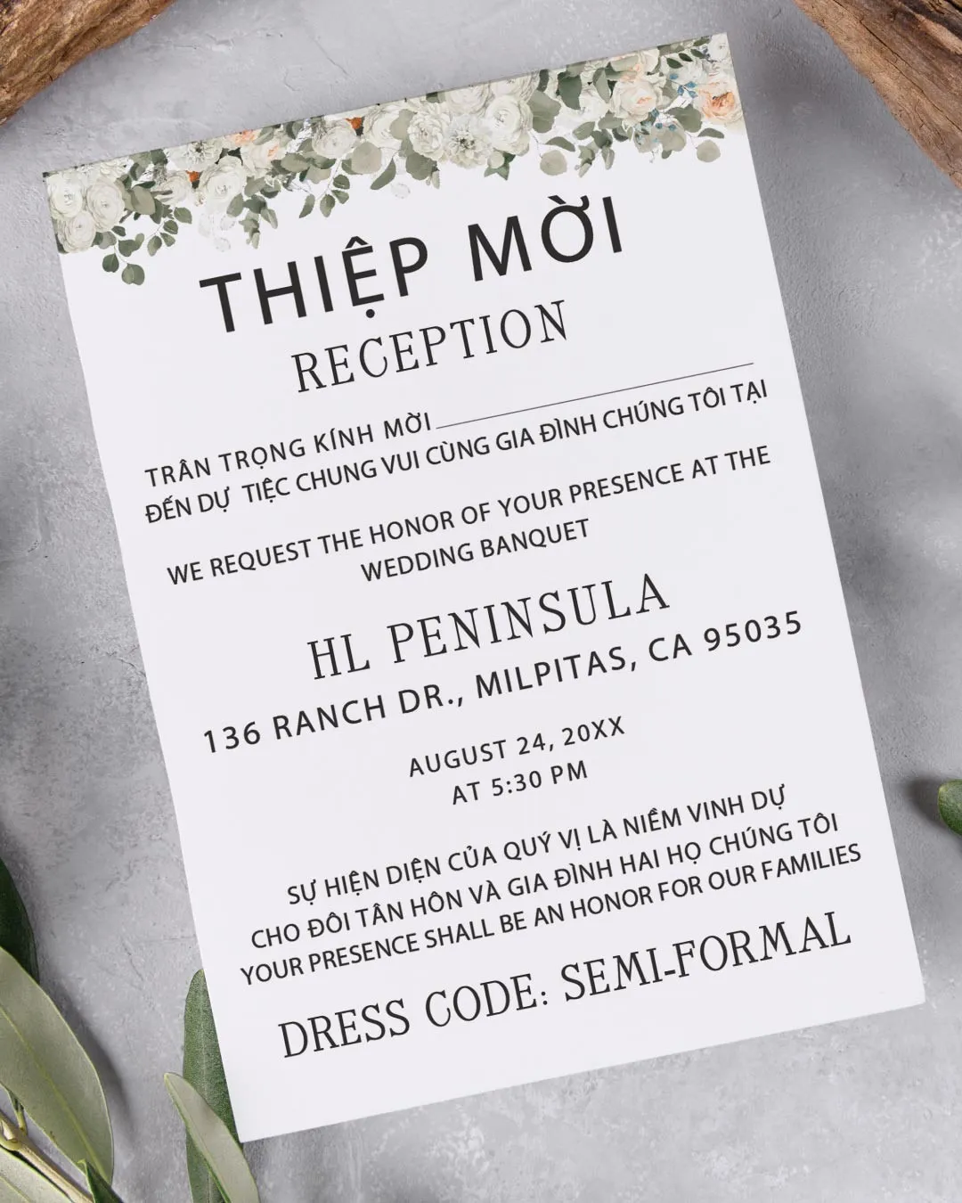 Ivory Garden Elegance Simple Flat 5x7 Wedding Invitation 3