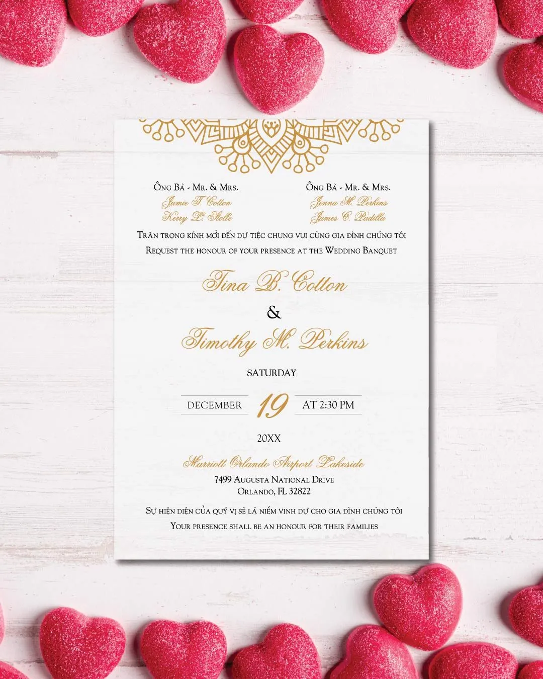Golden Border With Mandala Acrylic Wedding Invitation