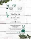 Leaves And Curved Lines Acrylic Wedding Invitation