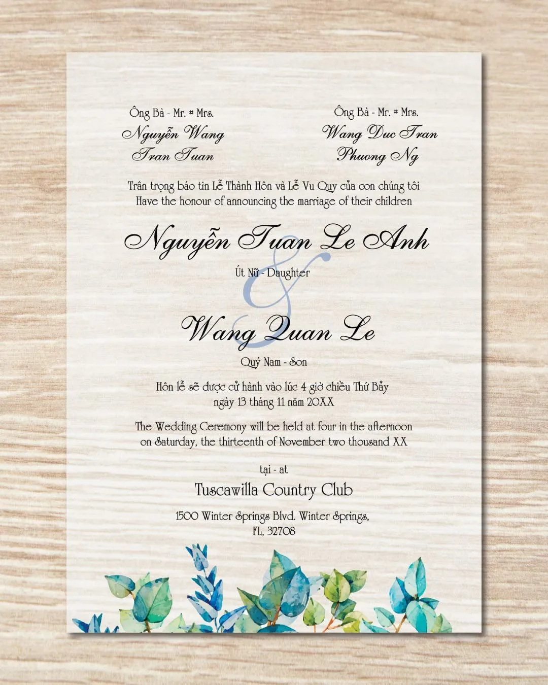 Edge Winter Leaves Acrylic Wedding Invitation