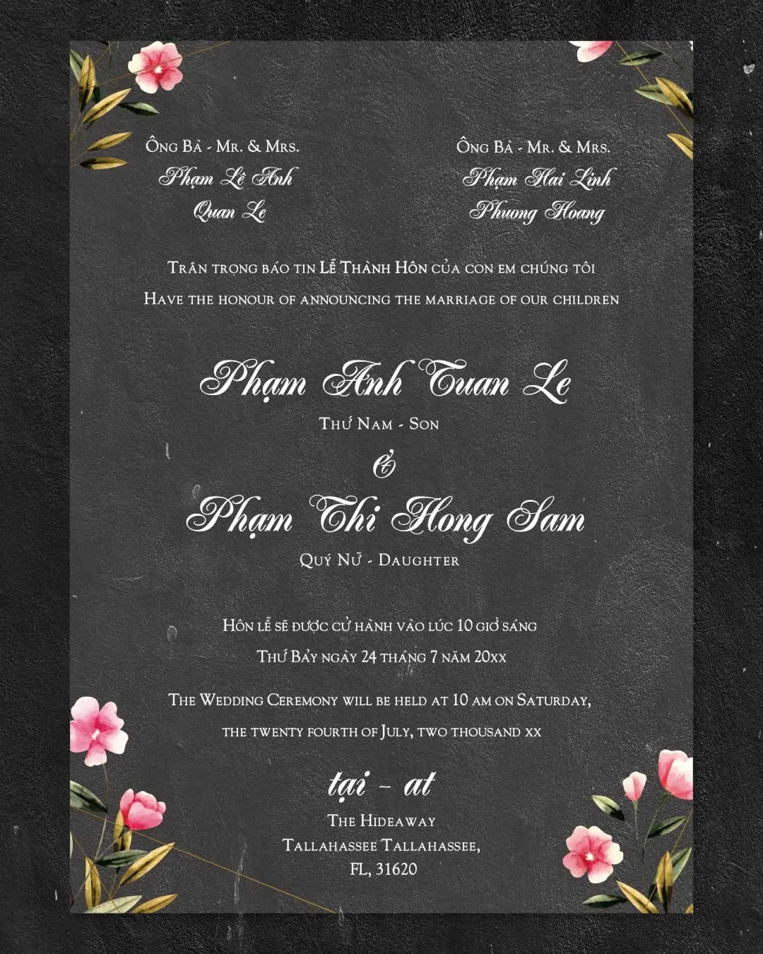 Small Pink Flowers Acrylic Wedding Invitation