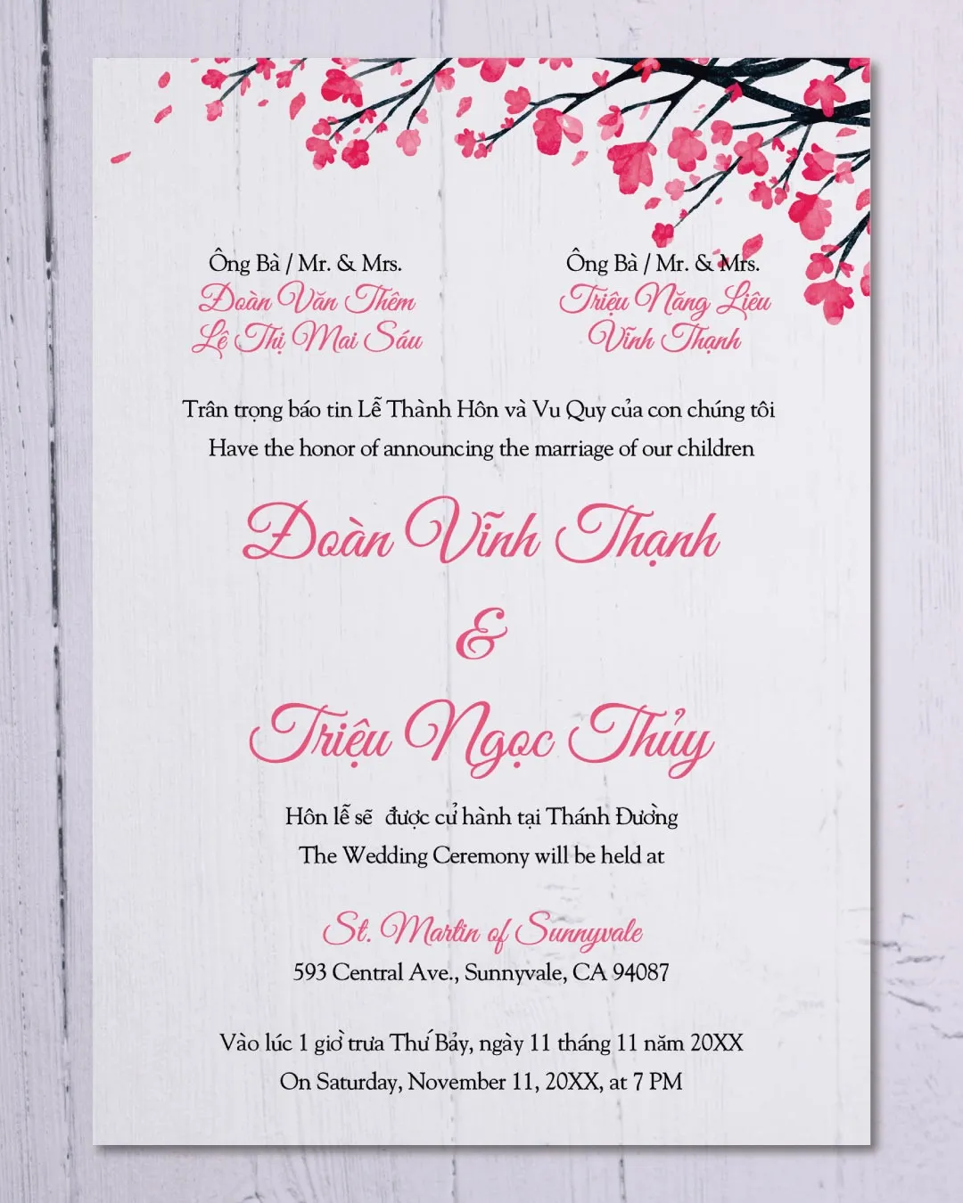 Corner Cherry Tree Acrylic Wedding Invitation