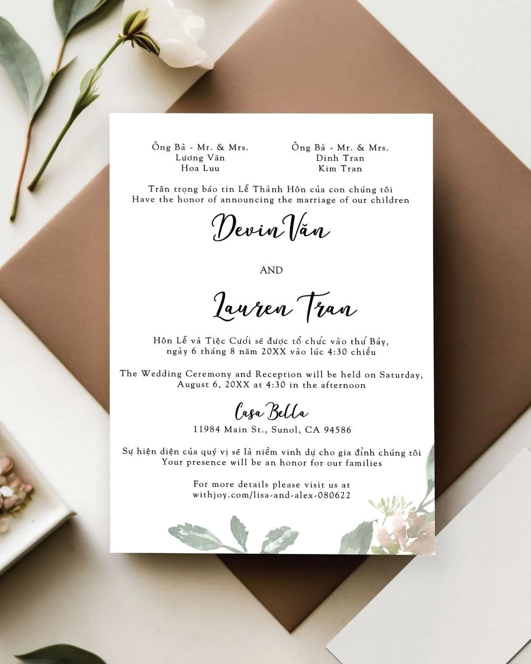Natural Bloom Simple Flat 5x7 Wedding Invitation 3