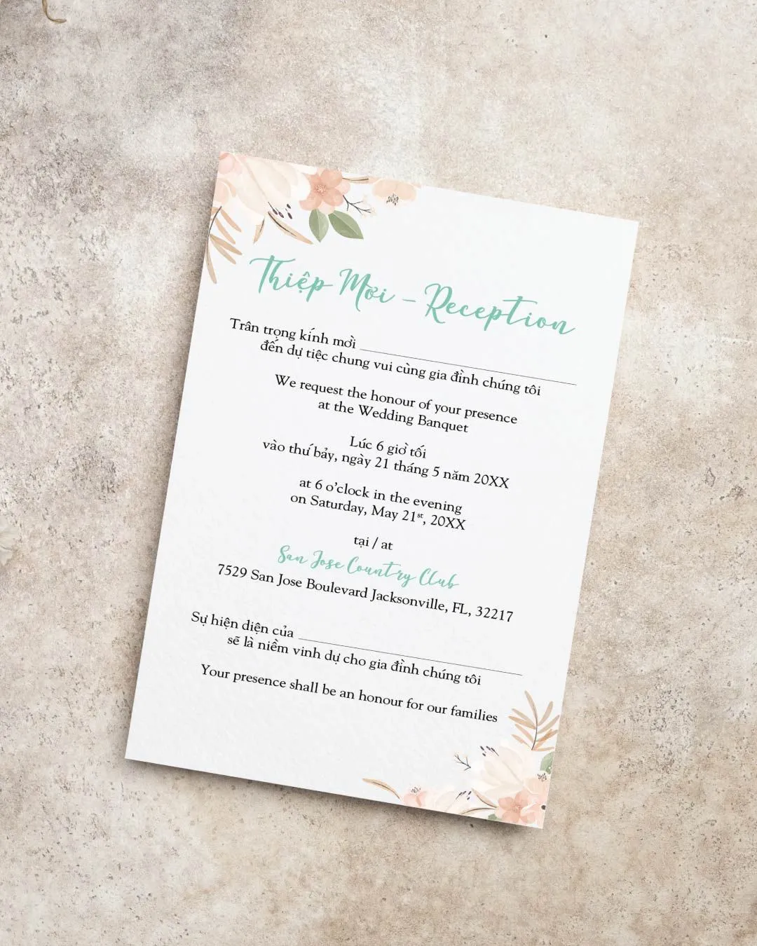 Soft Floral Garden Simple Flat 5x7 Wedding Invitation 3