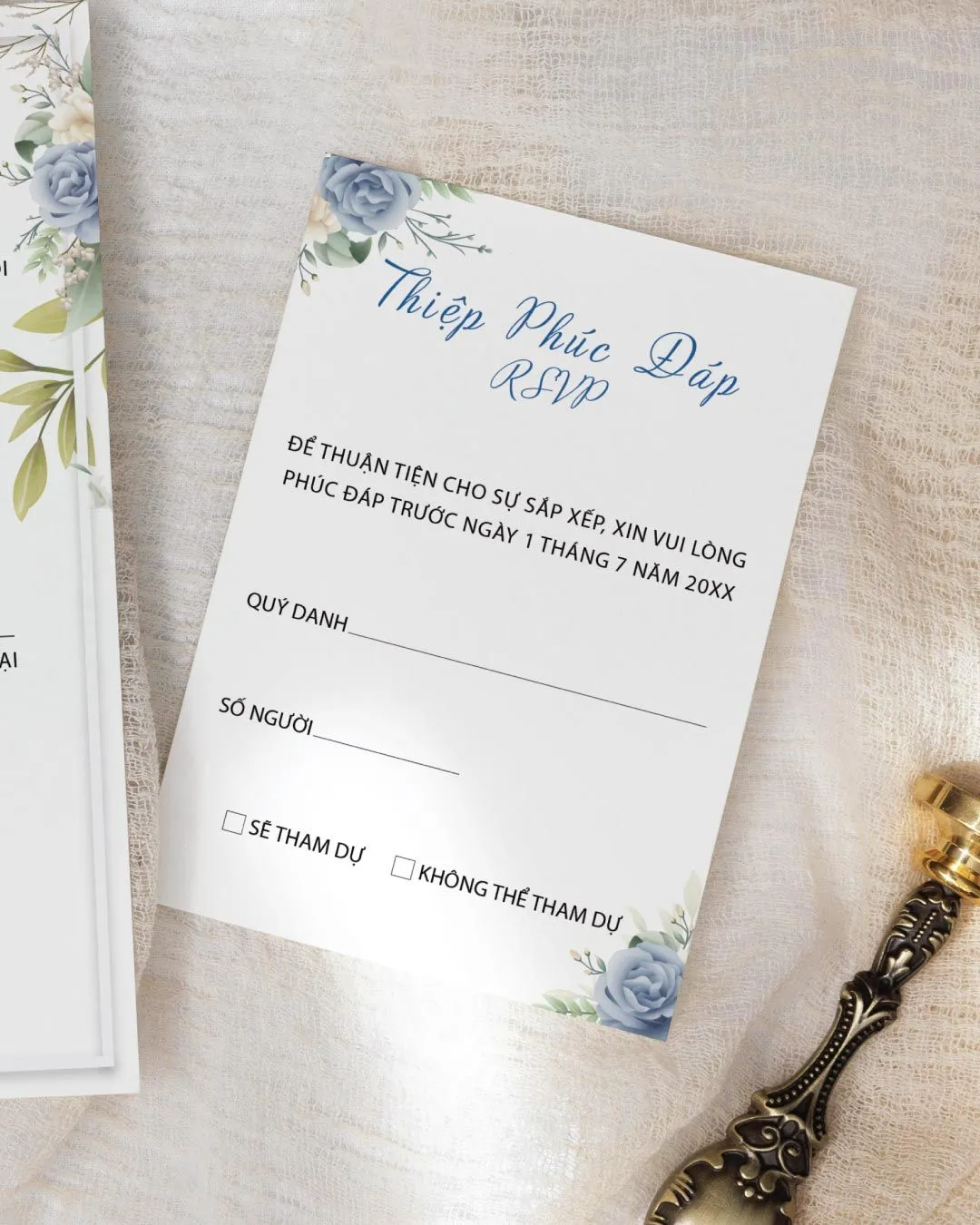 Blue Rose Garden Simple Flat 5x7 Wedding Invitation 3
