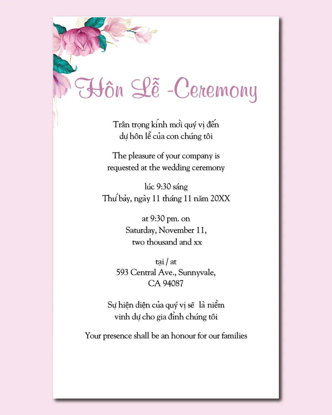Flowers On The Sides Acrylic Wedding Invitation