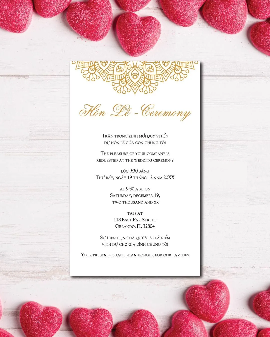 Golden Border With Mandala Acrylic Wedding Invitation