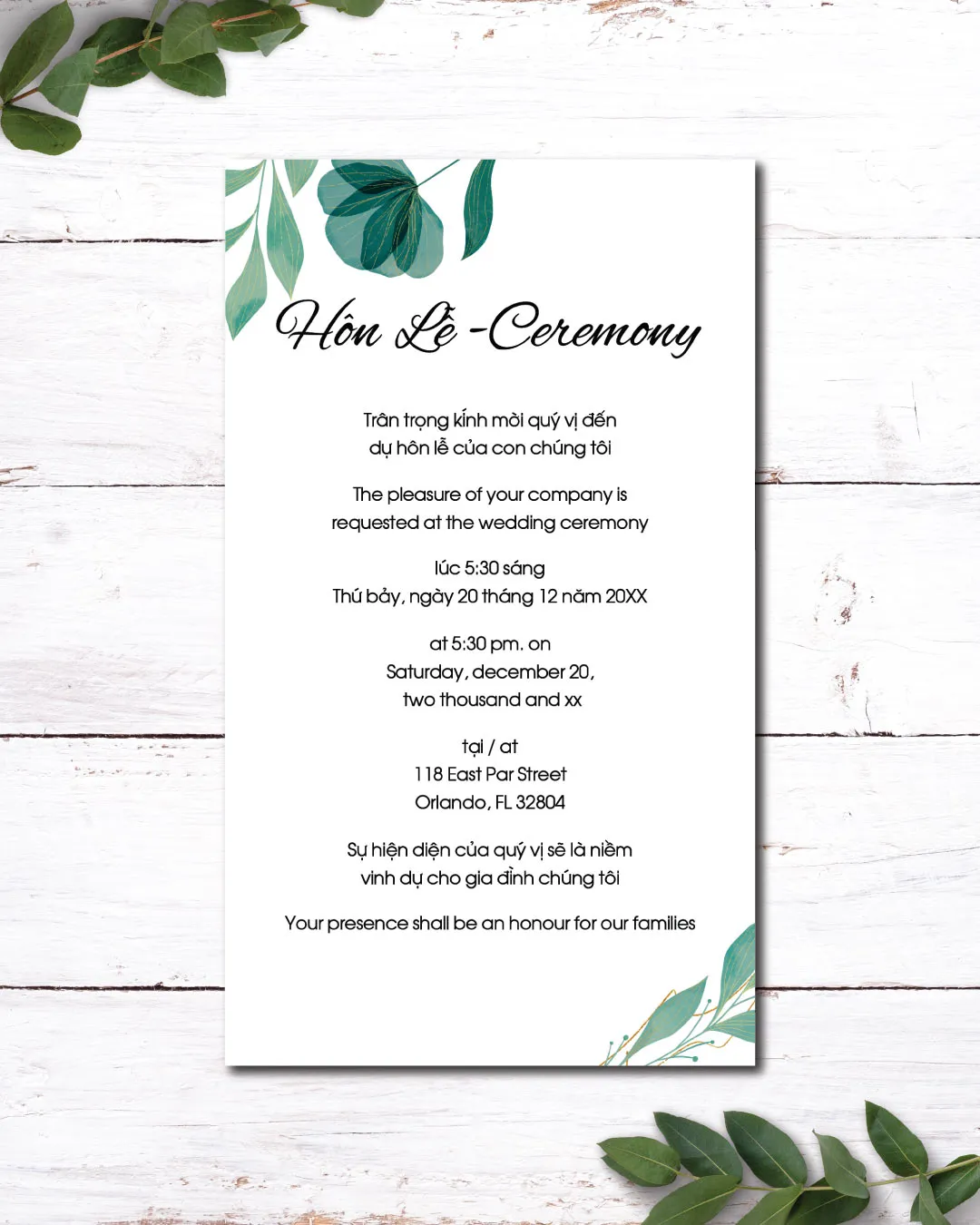 Leaves And Curved Lines Acrylic Wedding Invitation