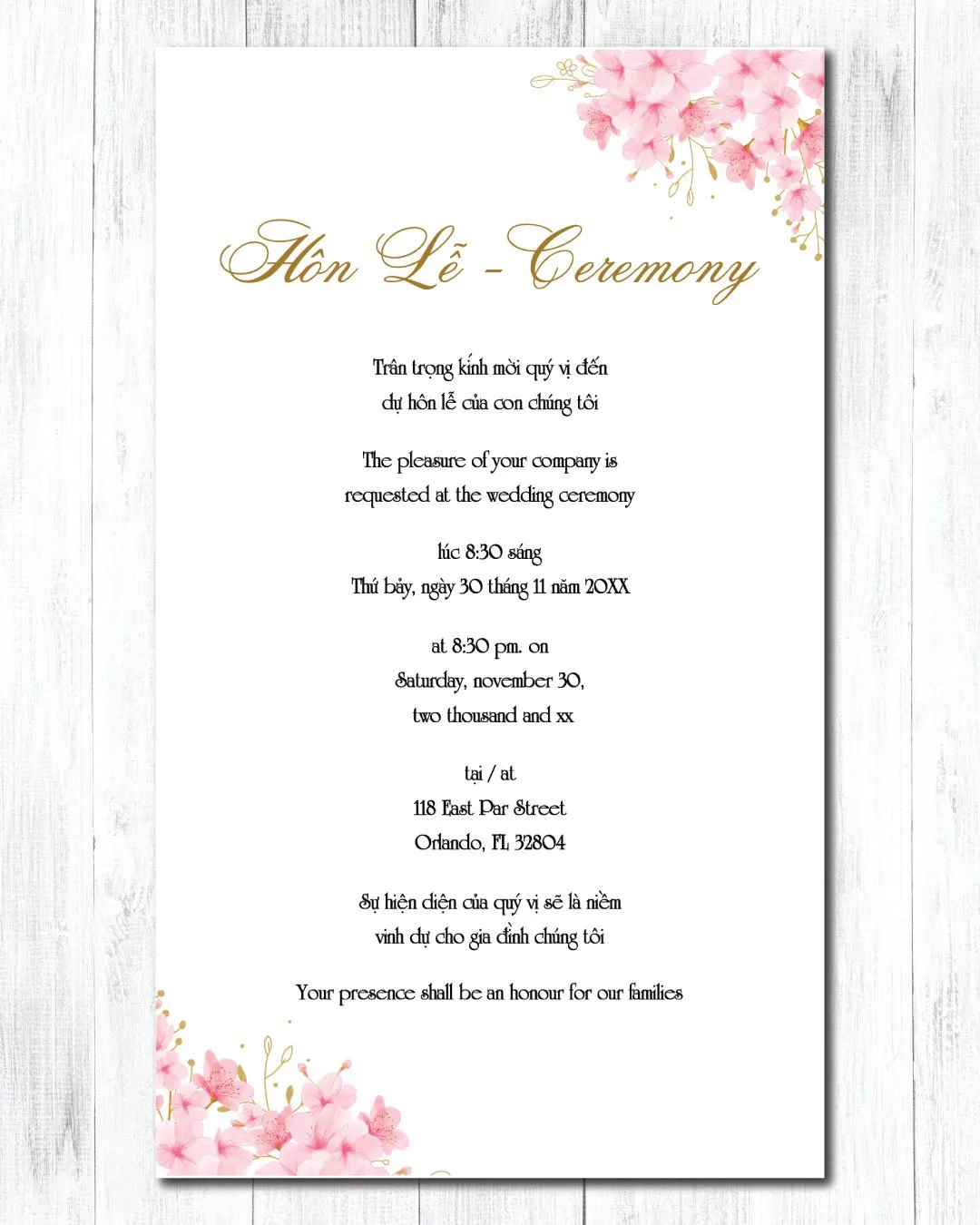 Cherry Blossoms In The Corners Acrylic Wedding Invitation