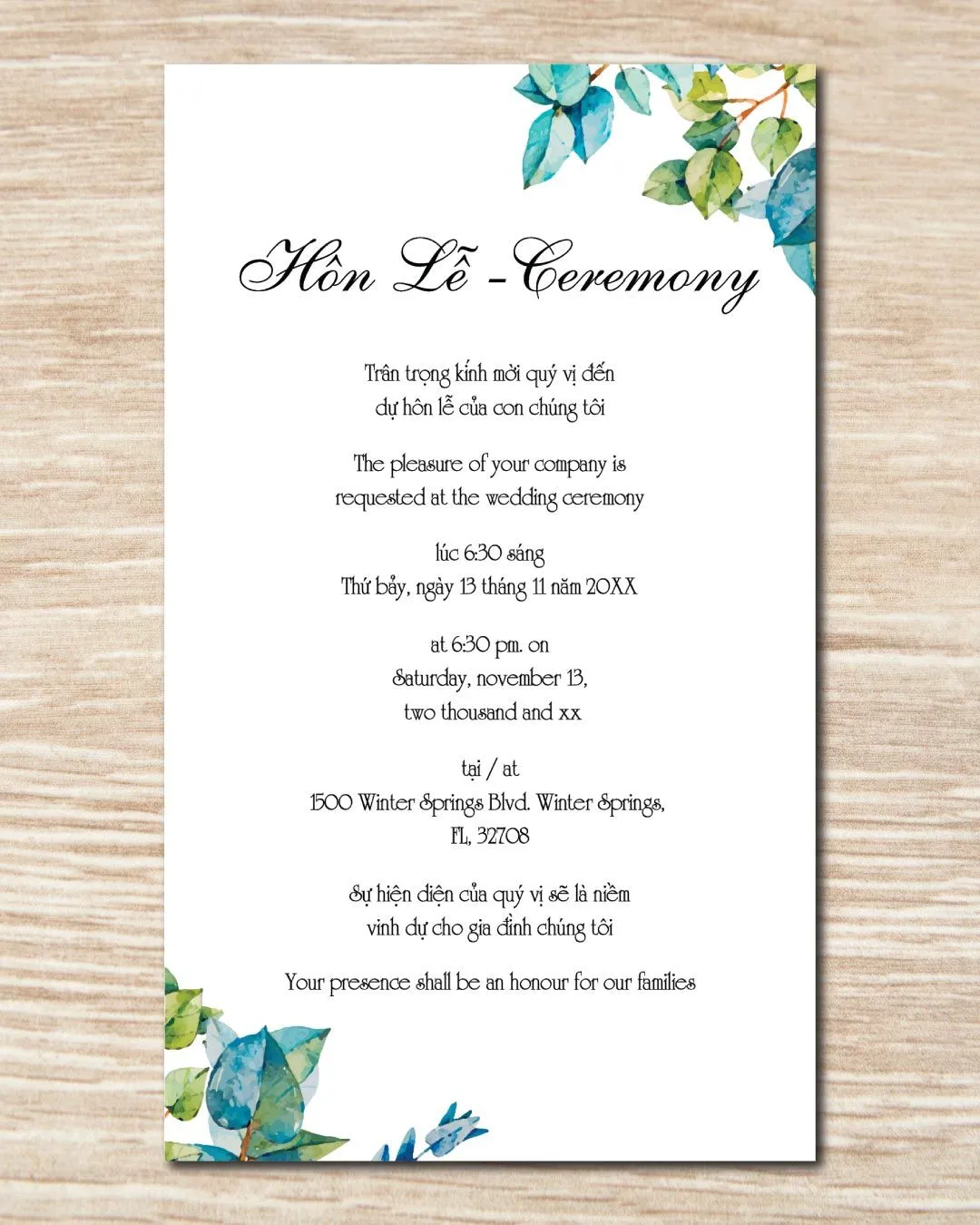 Edge Winter Leaves Acrylic Wedding Invitation