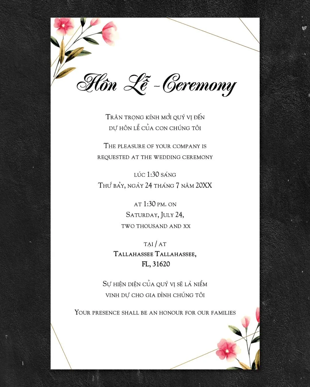 Small Pink Flowers Acrylic Wedding Invitation