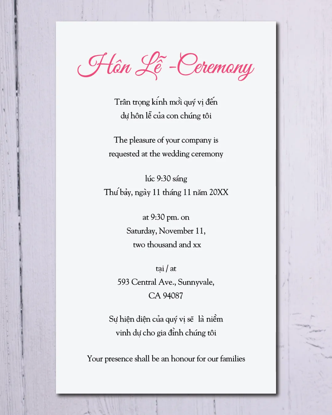 Corner Cherry Tree Acrylic Wedding Invitation