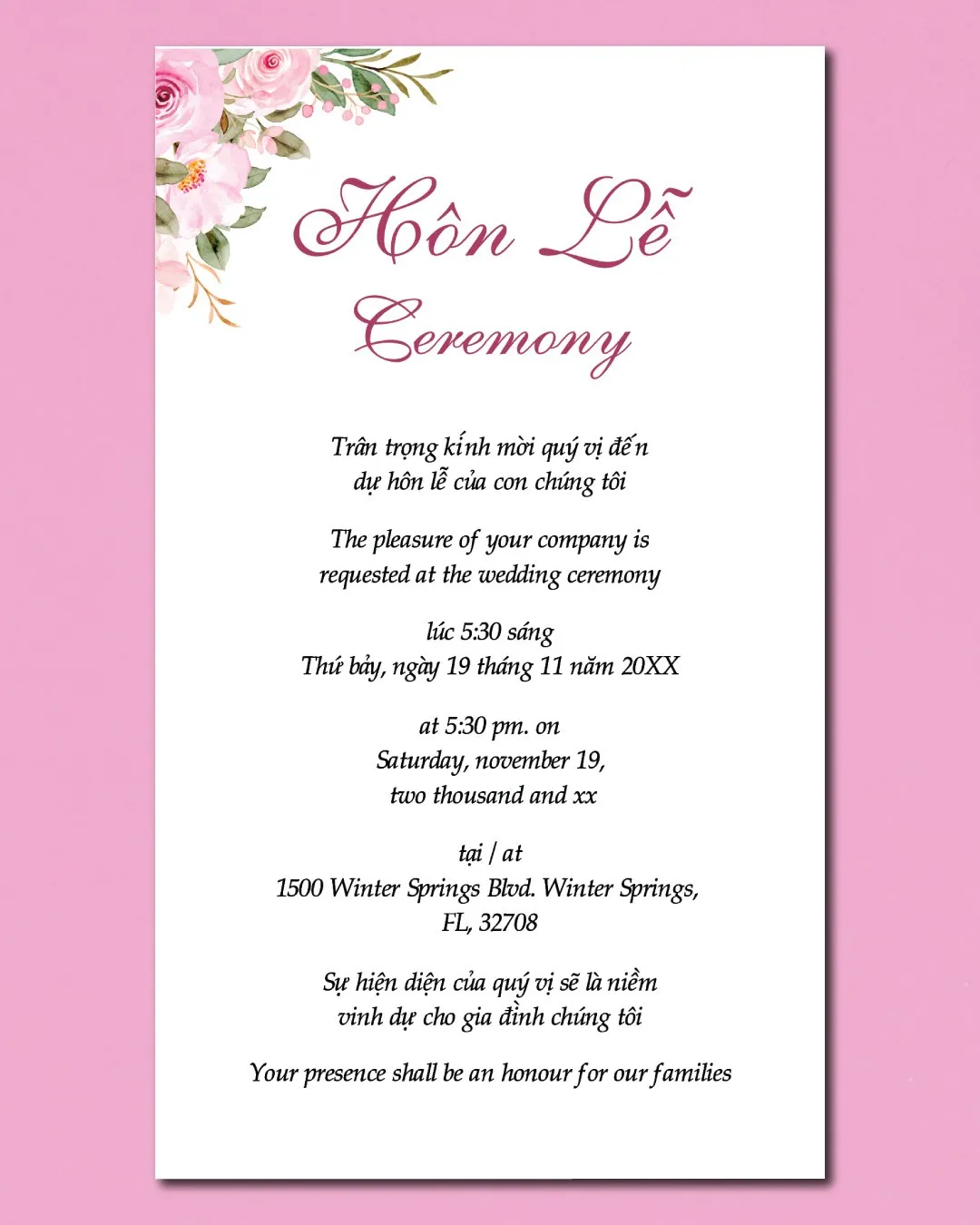 Frame Pink Flowers Acrylic Wedding Invitation