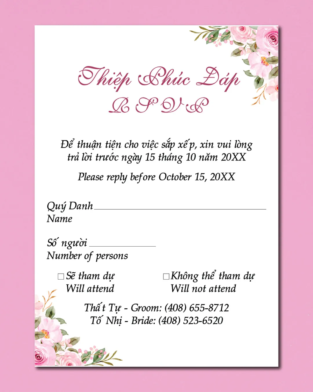 Frame Pink Flowers Acrylic Wedding Invitation