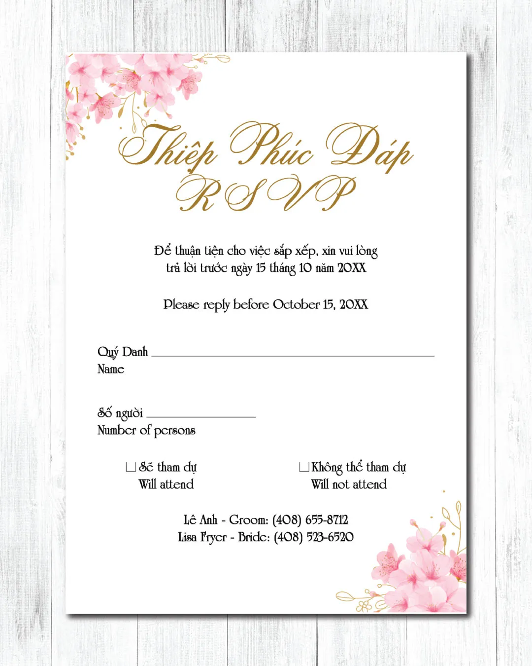 Cherry Blossoms In The Corners Acrylic Wedding Invitation