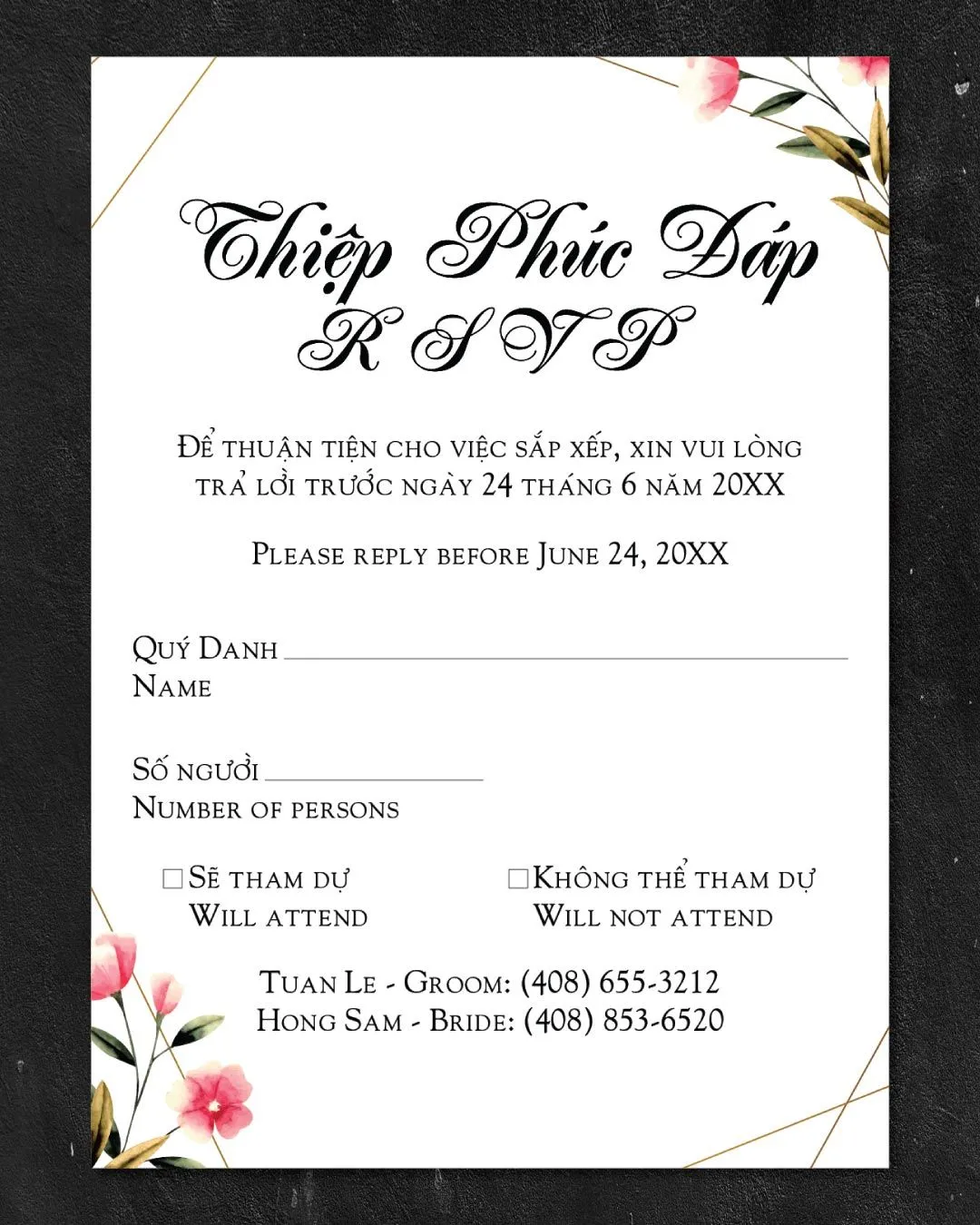 Small Pink Flowers Acrylic Wedding Invitation