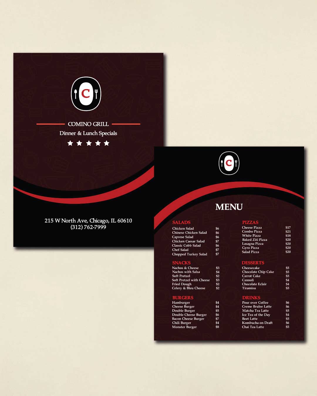 Wine and Black Dine-in Menu