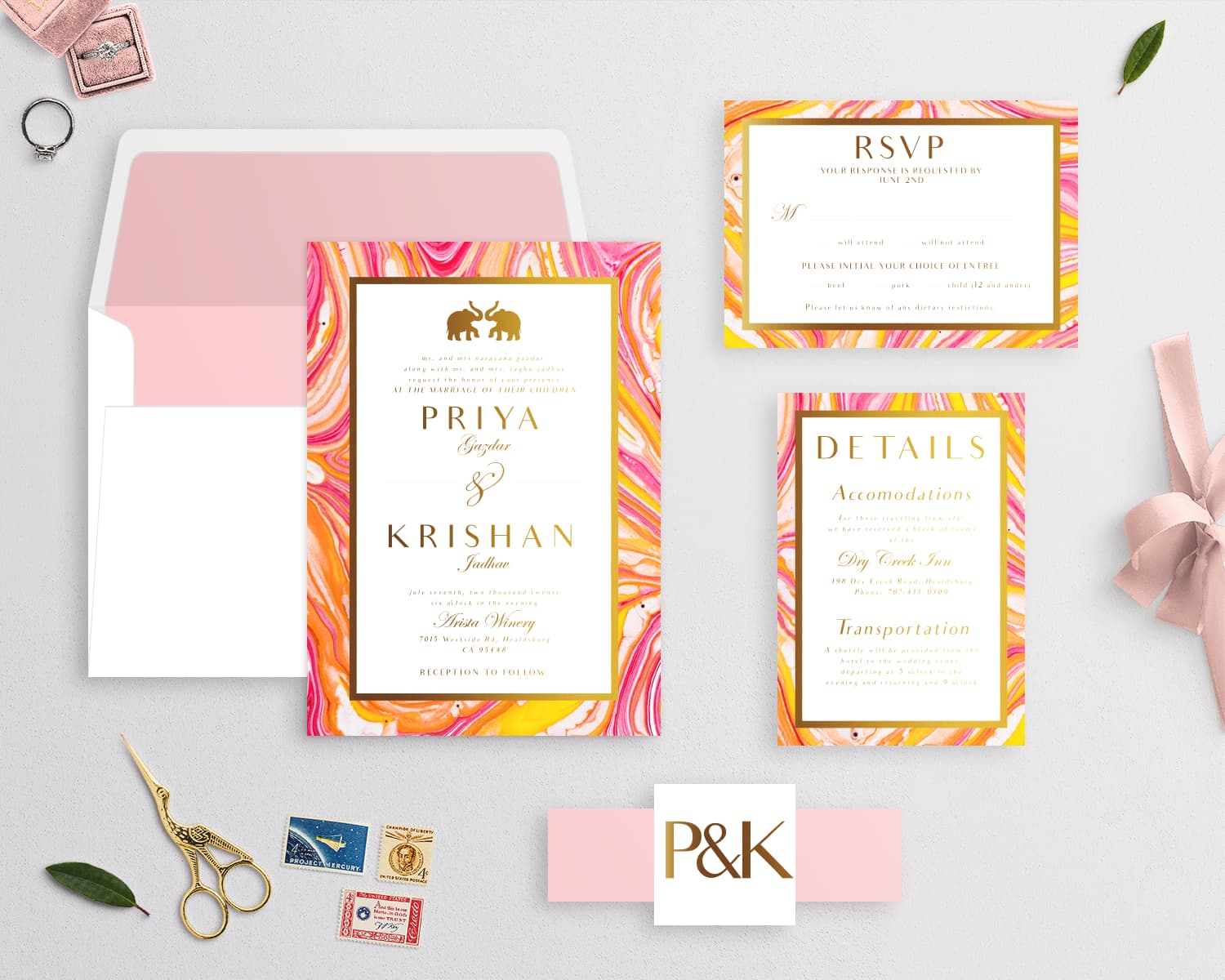 Indian Gold Marble Elegant Wedding Invitations